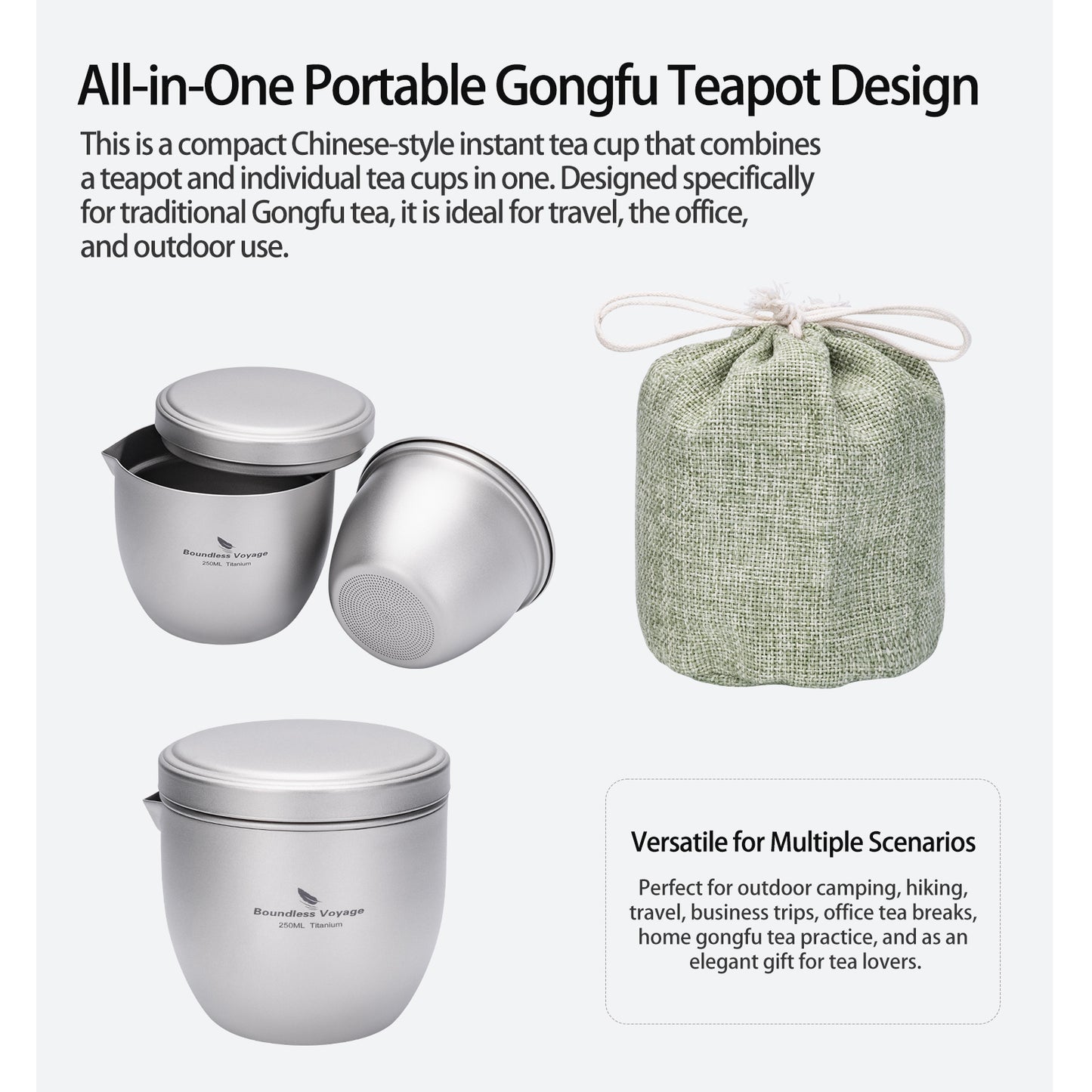 Boundless Voyage Titanium Tea Maker 250ml – Lightweight Portable Teapot for Camping, Travel & Tea Lovers