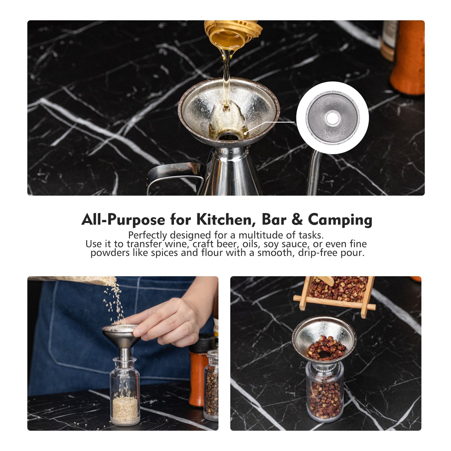 Boundless Voyage Titanium Funnel | Ultralight No-Spill Refilling Tool | Anti-Clog Food-Grade Metal Funnel for Hip Flasks, Essential Oils, Lab & Camping Kitchen