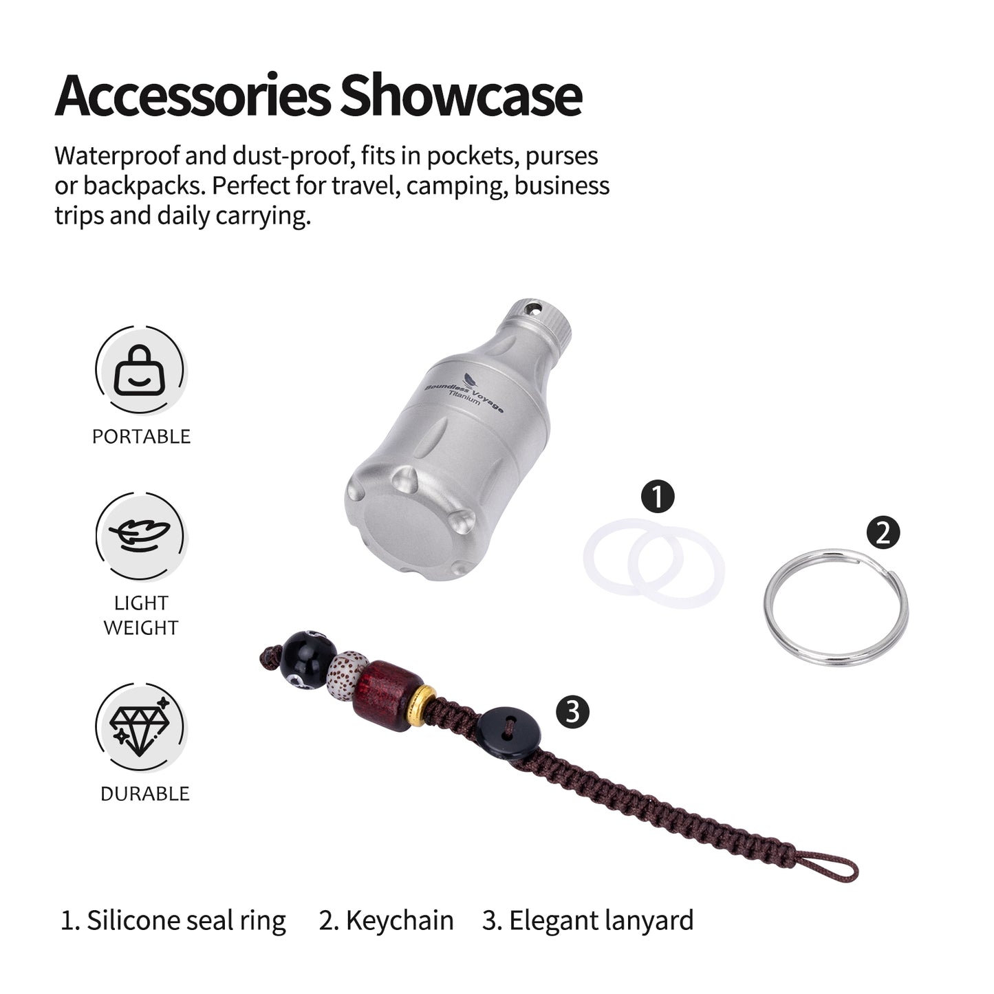 Boundless Voyage Titanium Pill Container – Waterproof Mini Keychain Pill Holder, Ultralight EDC Storage Case for Travel & Camping