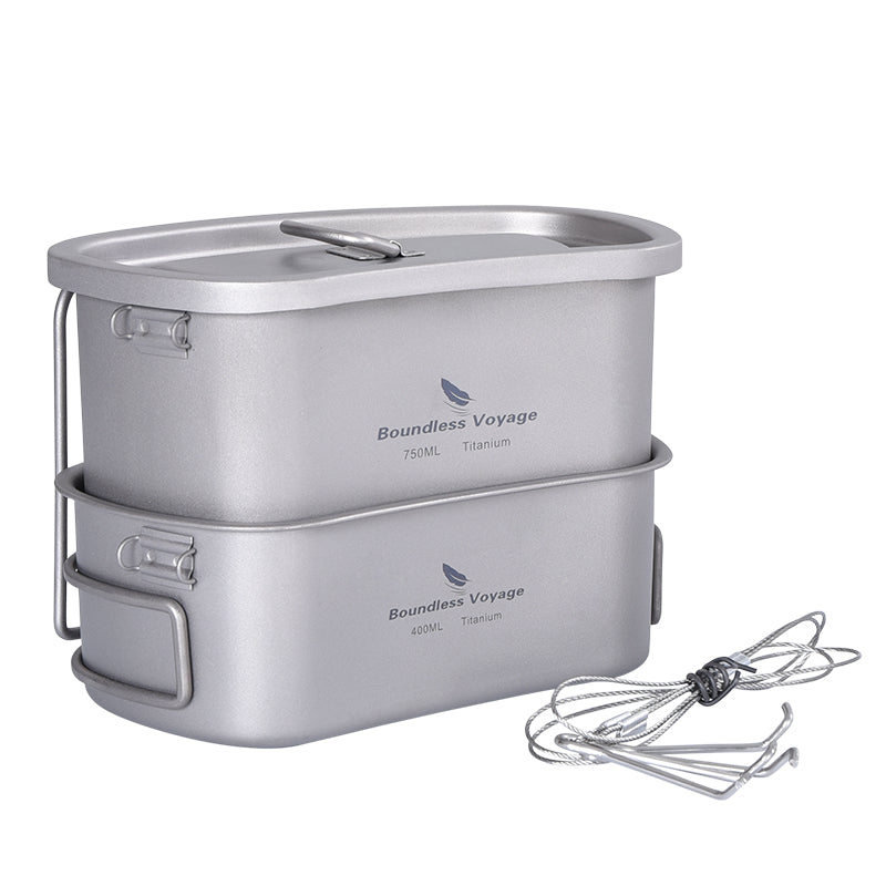 Boundless Voyage TA1 Titanium Military Canteen Set 400ml+750ml Ultralight Cooking & Mess Kit for Camping & Survival