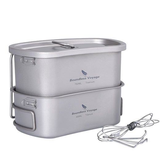 Boundless Voyage TA1 Titanium Military Canteen Set 400ml+750ml Ultralight Cooking & Mess Kit for Camping & Survival