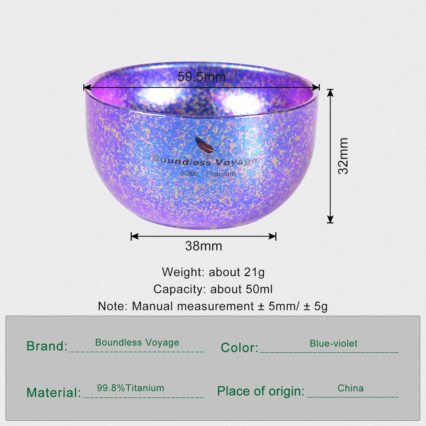 Boundless Voyage 50ml Double-Wall Titanium Cup – Colorful Insulated Espresso & Tea Shot Cup, Ultralight TA1 Titanium Mini Mug for Camping, Whiskey & Travel