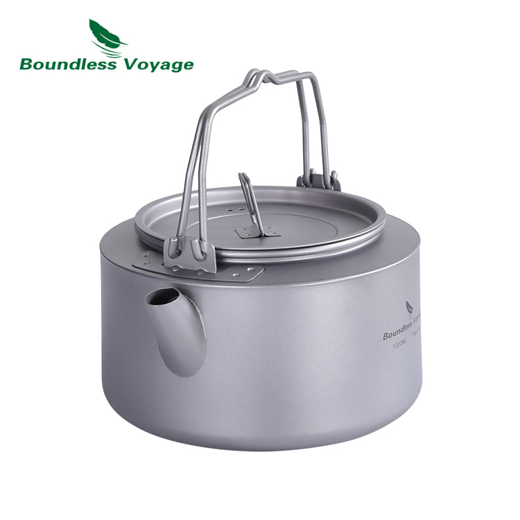 Boundless Voyage Outdoor Camping Titanium 1L Kettle with Folding Handle Filter Ultralight Big Capacity Pot