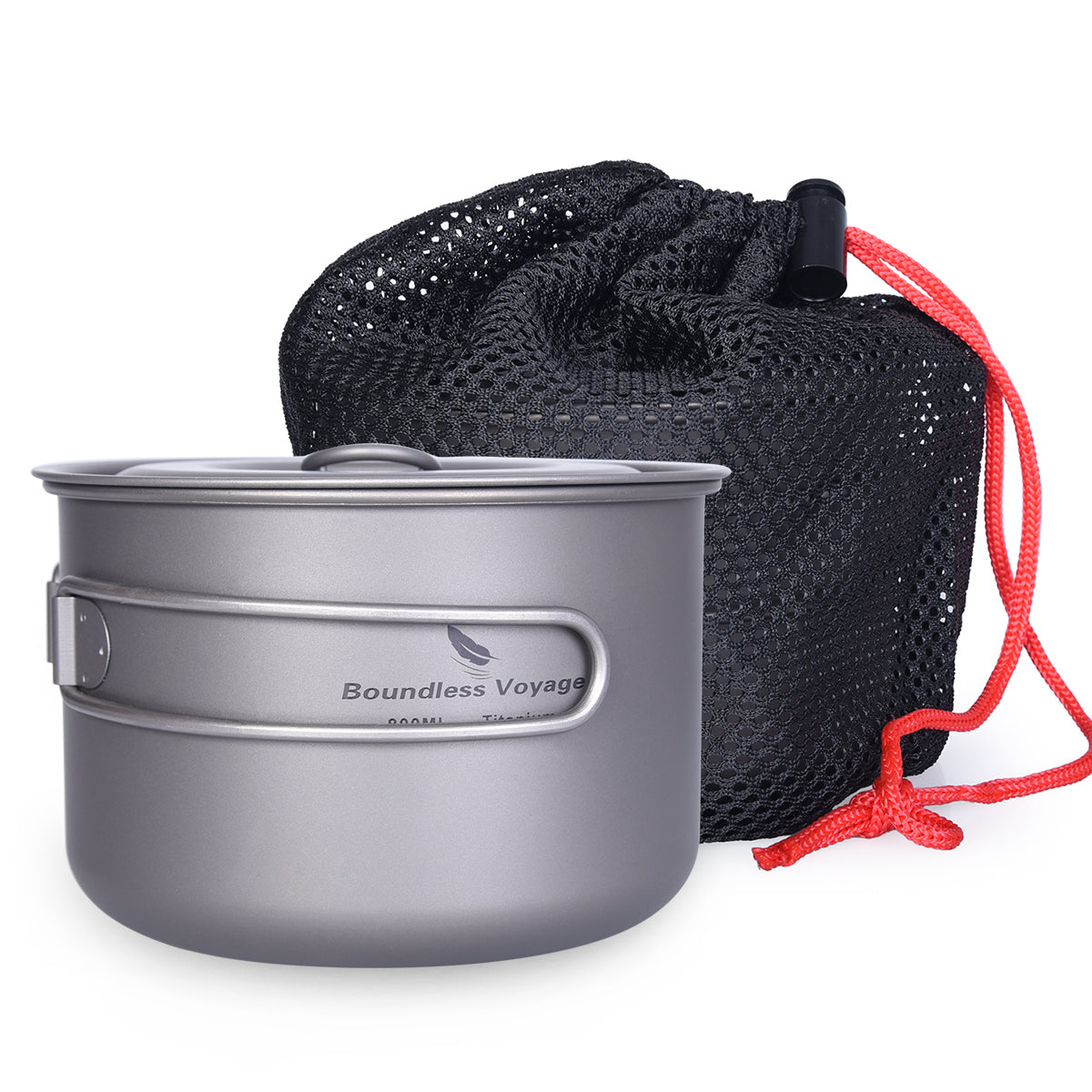 Boundless Voyage Outdoor Titanium Pot with Lid Folding Handle Camping Hiking Picnic Ultralight Tableware 800ml