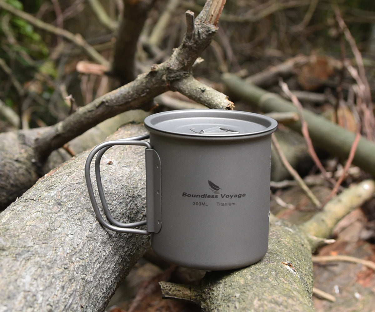 Boundless Voyage Titanium Cup with Lid Outdoor Camping Ultralight Water Tea Coffee Mug 300ml