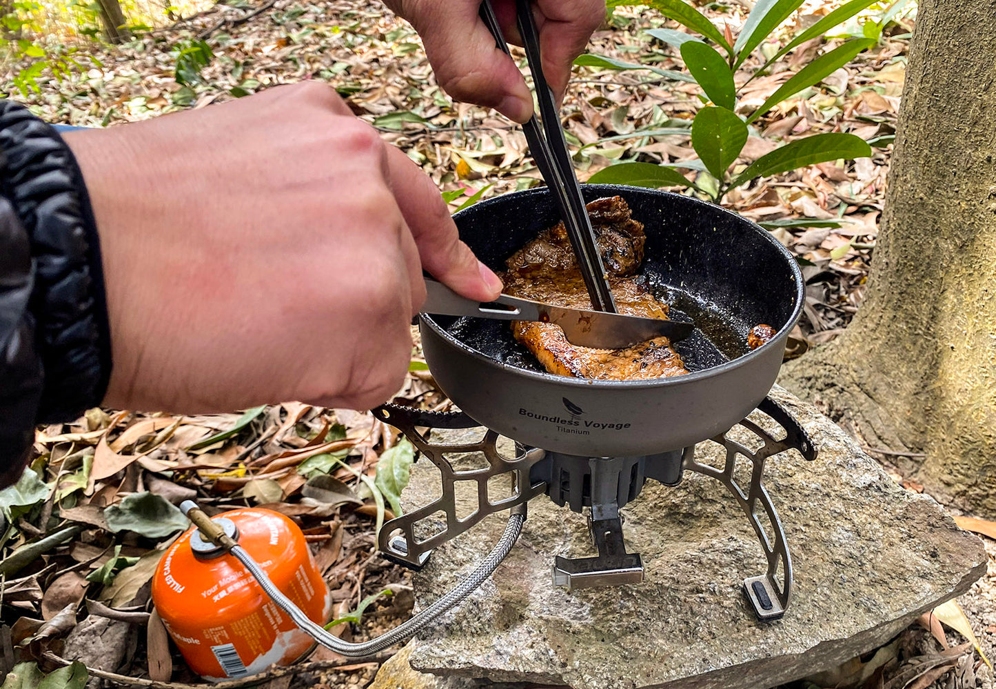 Boundless Voyage Titanium Non-stick Frying Pan with Ceramic Coating Folding Handle Outdoor Camping Picnic Hiking Plate Dish Bowl