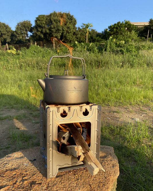 Boundless Voyage TA1 Titanium Removable Wood Stove with Pot Holder – Ultralight Portable Charcoal & Wood Burner for Camping & Outdoor Cooking