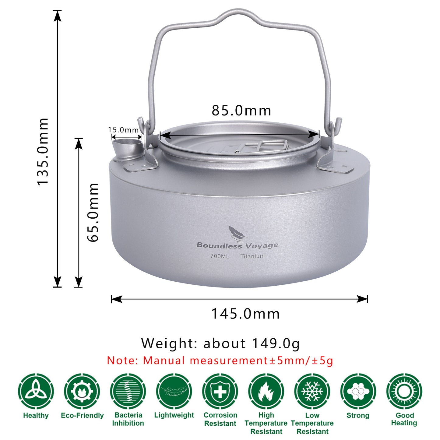 Boundless Voyage Titanium 700ml Kettle with Folding Handle Outdoor Camping Ultralight Portable Teakettle Teapot