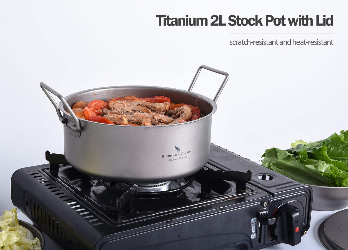 Boundless Voyage Outdoor Camping Titanium 2L Stock Pot with Lid Folding Handle Hiking Picnic Portable Big Capacity Soup Pot