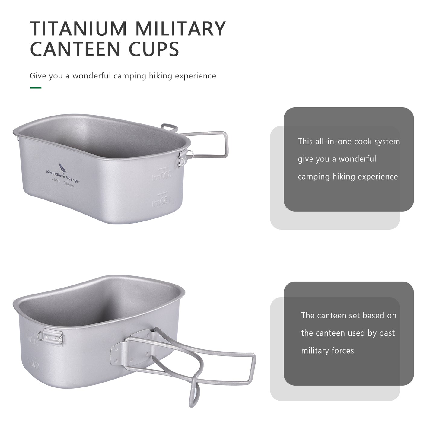 Boundless Voyage Titanium Military Canteen Cups Set Outdoor Camping Water Bottle Bowl Kettle Cooking Set Mess Kit