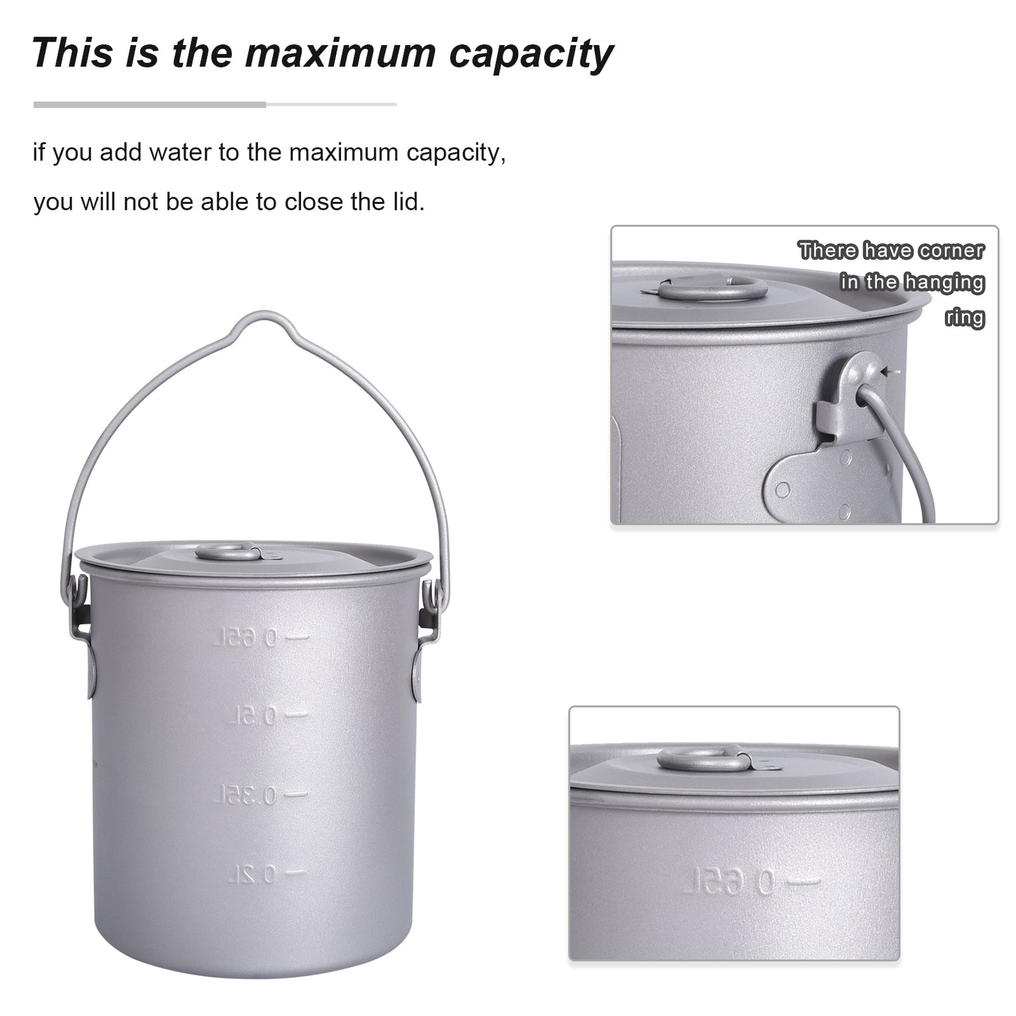 Boundless Voyage Outdoor Titanium Hanging Cup 750ml+hanging ring+lid Camping Pot with Lid Foldable Handle Outdoor Hiking Ultralight Portable Water Cup