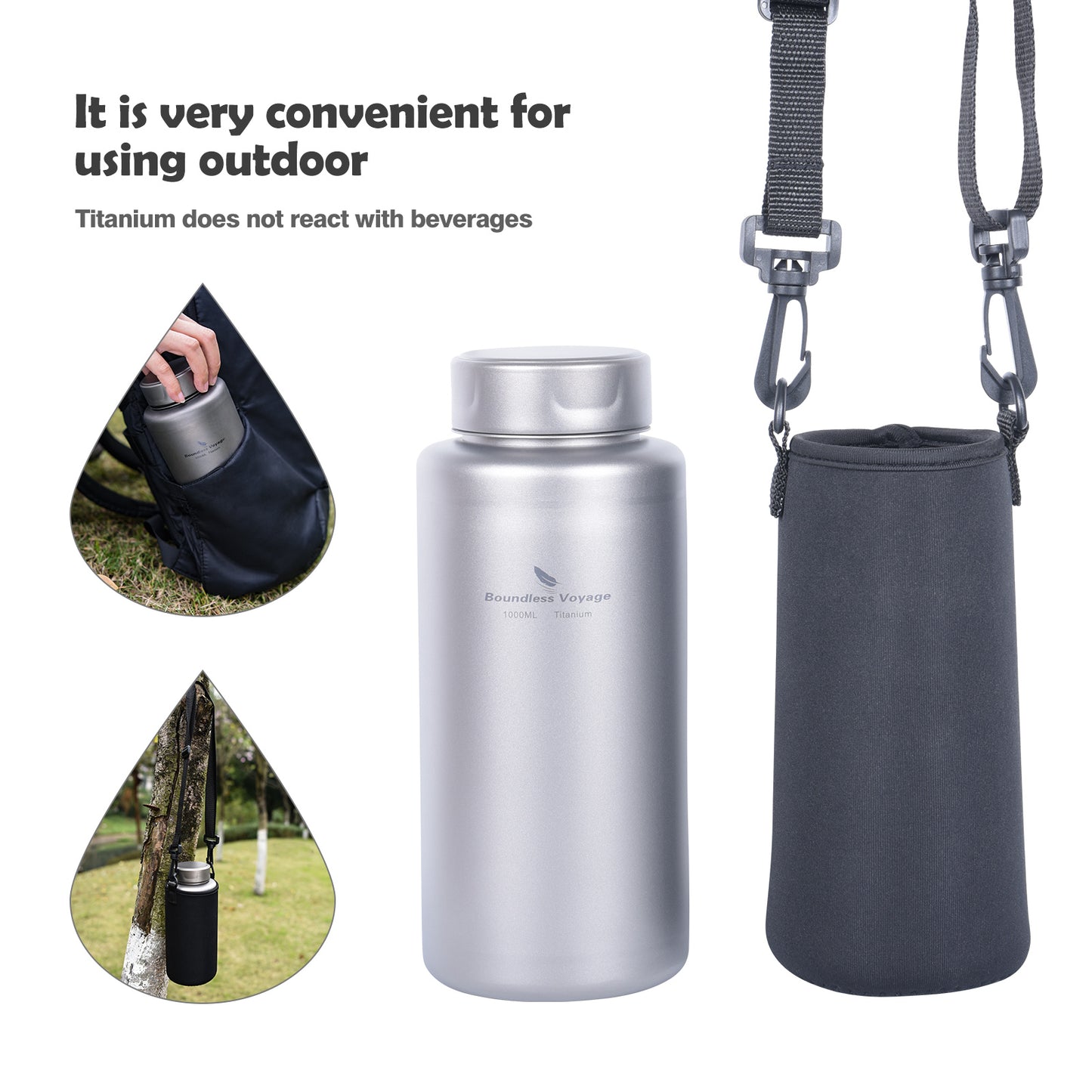 Boundless Voyage Titanium Bottle 1 Liter Single-layer Sports Water Bottle Ultralight Leakproof Drinkware for Outdoor Camping Hiking