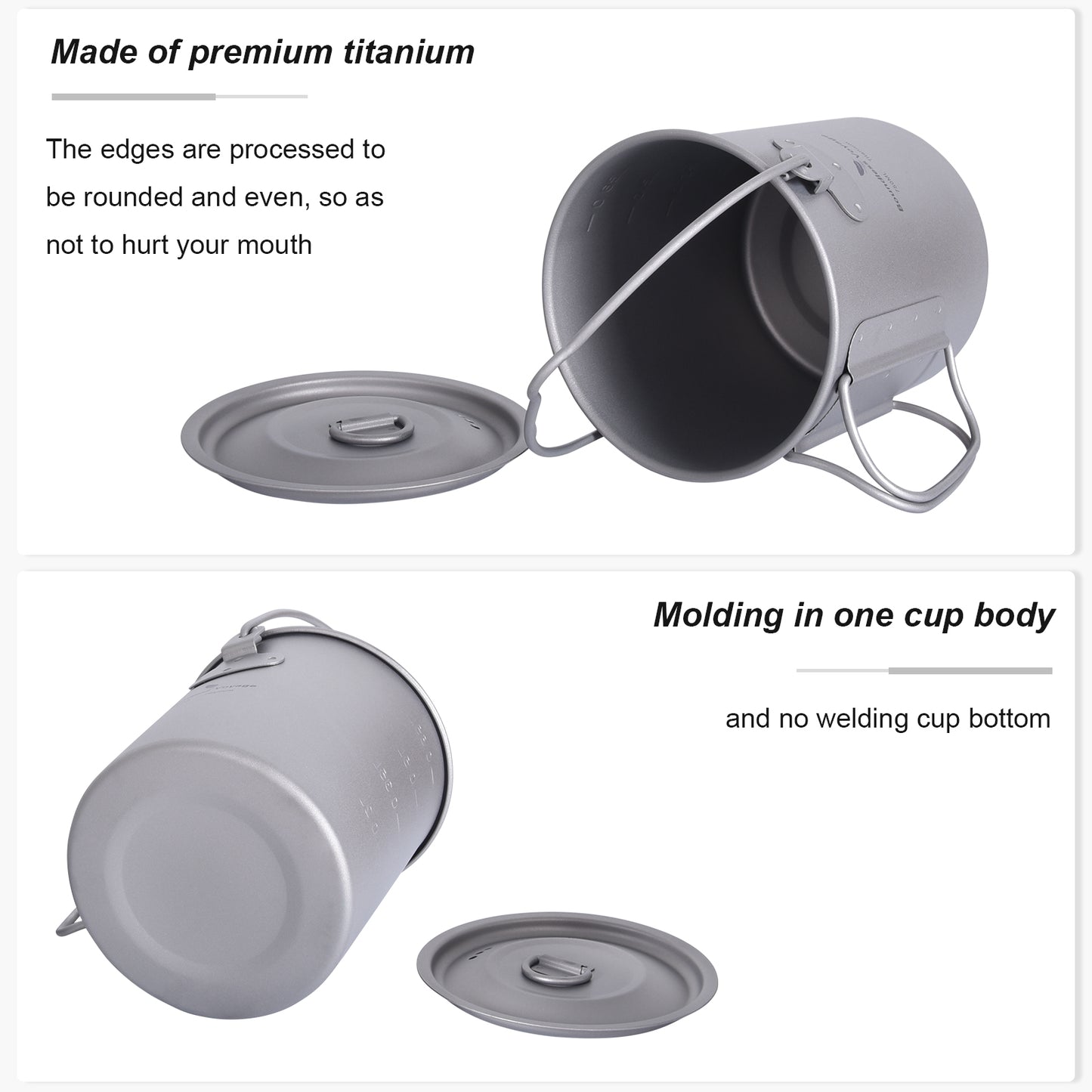 Boundless Voyage Outdoor Titanium Hanging Cup 750ml+hanging ring+lid Camping Pot with Lid Foldable Handle Outdoor Hiking Ultralight Portable Water Cup