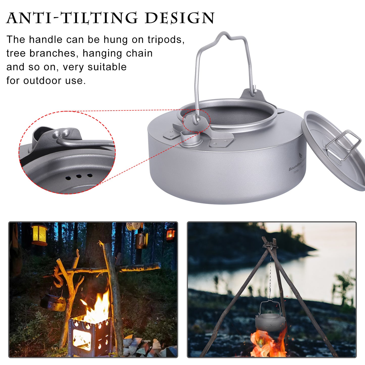 Boundless Voyage Titanium 700ml Kettle with Folding Handle Outdoor Camping Ultralight Portable Teakettle Teapot