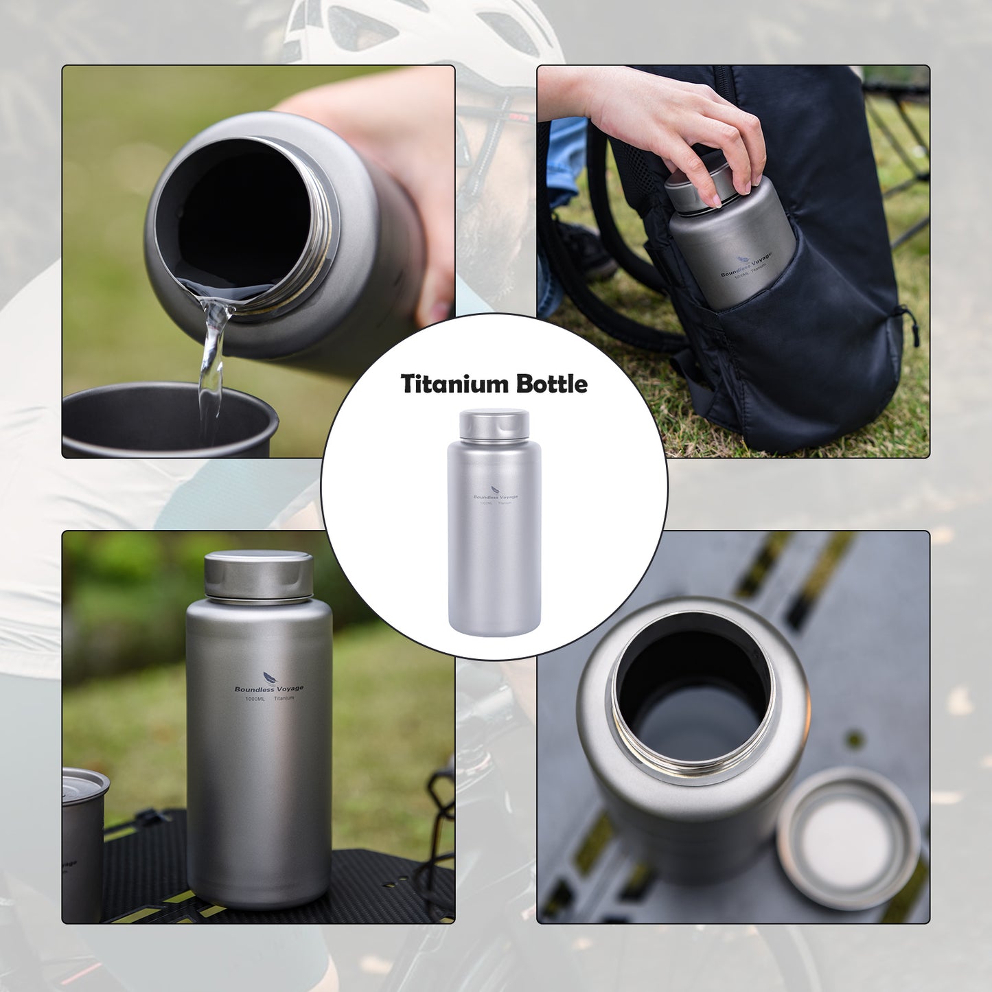 Boundless Voyage Titanium Bottle 1 Liter Single-layer Sports Water Bottle Ultralight Leakproof Drinkware for Outdoor Camping Hiking