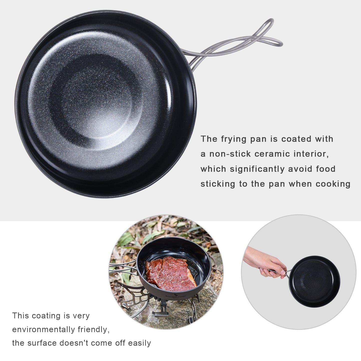 Boundless Voyage Titanium Non-stick Frying Pan with Ceramic Coating Folding Handle Outdoor Camping Picnic Hiking Plate Dish Bowl