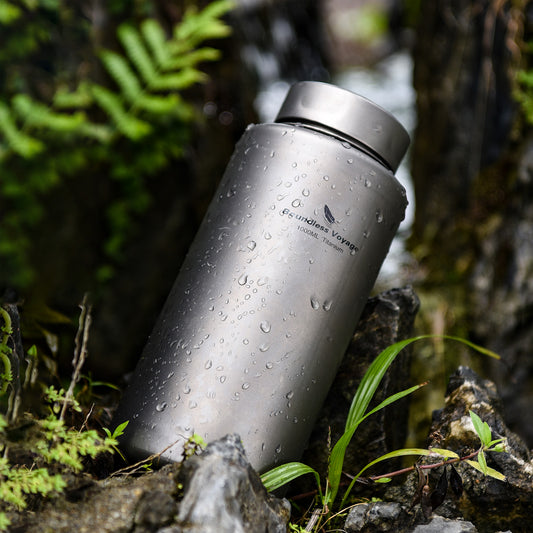 Boundless Voyage 1L Titanium Water Bottle | 34oz Ultralight Single-Wall Sports Canteen | Leakproof, Non-Toxic & BPA-Free Metal Flask for Camping, Hiking & Survival