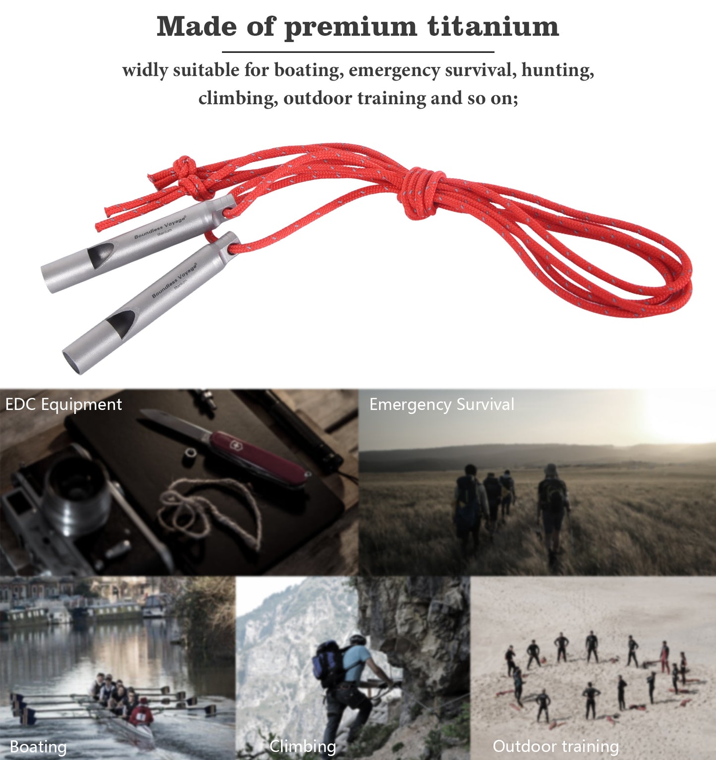 Boundless Voyage Titanium Whistle Outdoor Camping Hiking Hunting Climbing Emergency Survival Loud Whistle Coaches Training Sports Whistle With Lanyard